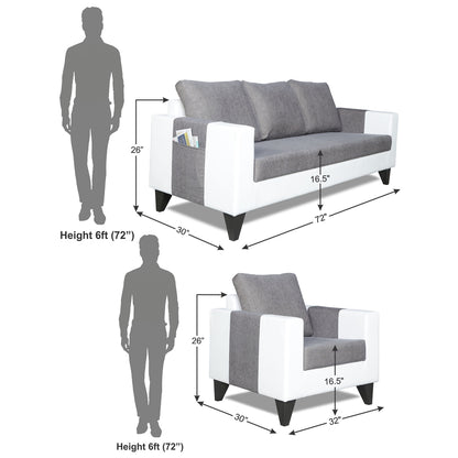 Adorn India Ashley Plain Leatherette Fabric 3-1-1 Five Seater Sofa Set (Grey & White)