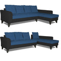 Adorn India Maddox Tufted L Shape 6 Seater Sofa Set RHS (Blue & Black) (3 Year Warranty)