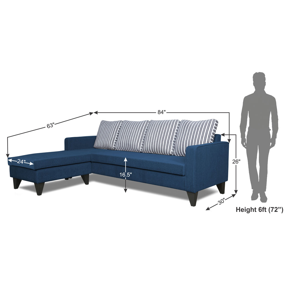 Adorn India Chandler L Shape 5 Seater Sofa Set Stripes (Left Hand Side) (Blue)