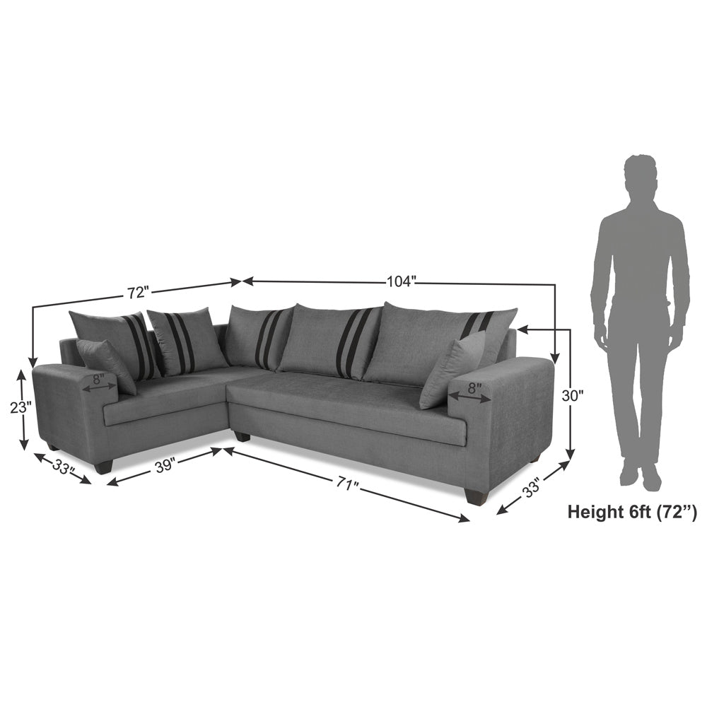 Adorn India Winston L Shape 6 Seater Sofa Set (Left Side) (Grey)