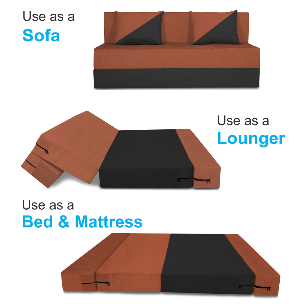 Adorn India Easy Desmond 3 Seater Sofa Cum Bed 5 x 6 (Rust & Black)