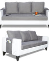 Adorn India Ashley Plain Leatherette Fabric 3-2 Five Seater Sofa Set (Grey & White)