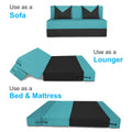 Adorn India Foam Easy Boom 2 Seater Sofa Cum Bed 4 X 6 (Aqua Blue & Black) (1 Year Warranty)