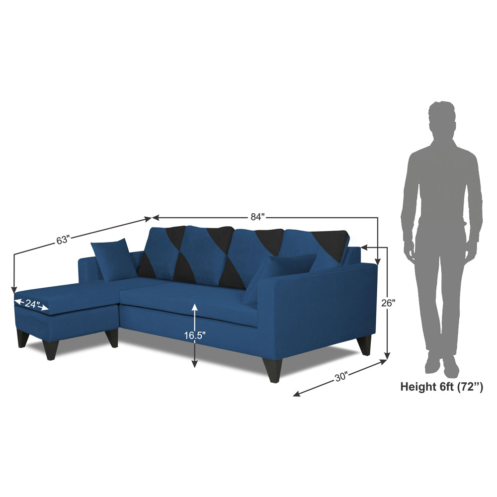 Adorn India Denver L Shape 5 Seater Sofa Set (Left Hand Side) (Blue)