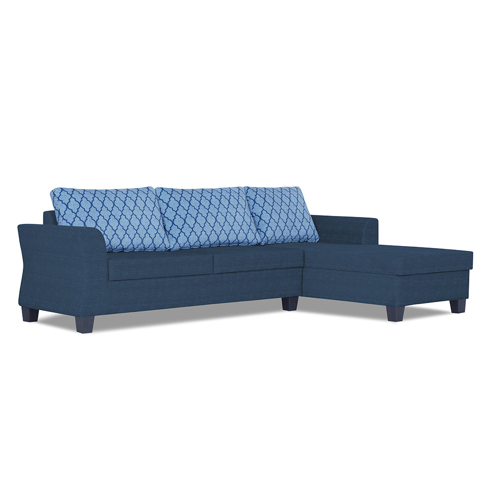 Adorn India Alexia Plus L Shape 5 Seater Sofa Set Blossom (Right Hand Side) (Blue)