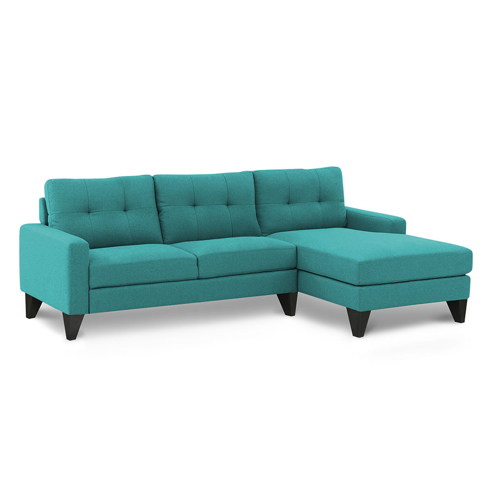 Adorn India Midas L Shape 6 Seater Sofa Set Right Hand Side (Aqua Blue)