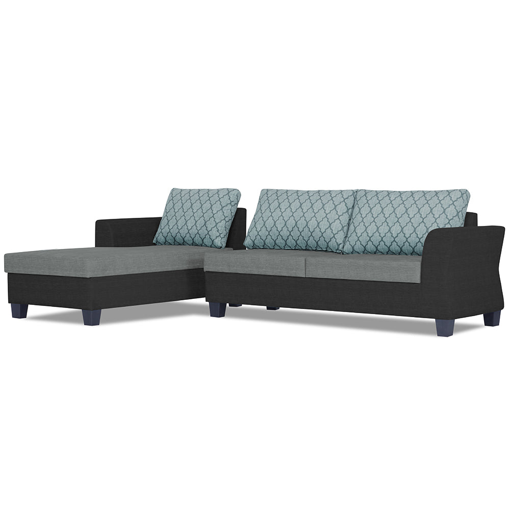 Adorn India Alexia Plus L Shape 5 Seater Sofa Set Blossom (Left Hand Side) (Grey & Black)
