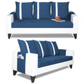 Adorn India Ashley Stripes Leatherette Fabric 3-2-1 Six Seater Sofa Set (Blue & White) (3 Year Warranty)