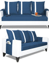 Adorn India Ashley Stripes Leatherette 3-2-1 Six Seater Sofa Set (Blue & White)
