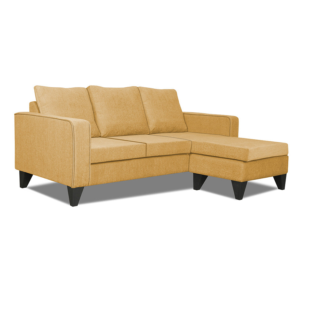 Adorn India Chandler L Shape 4 Seater Sofa Set Plain (Right Hand Side) (Beige)