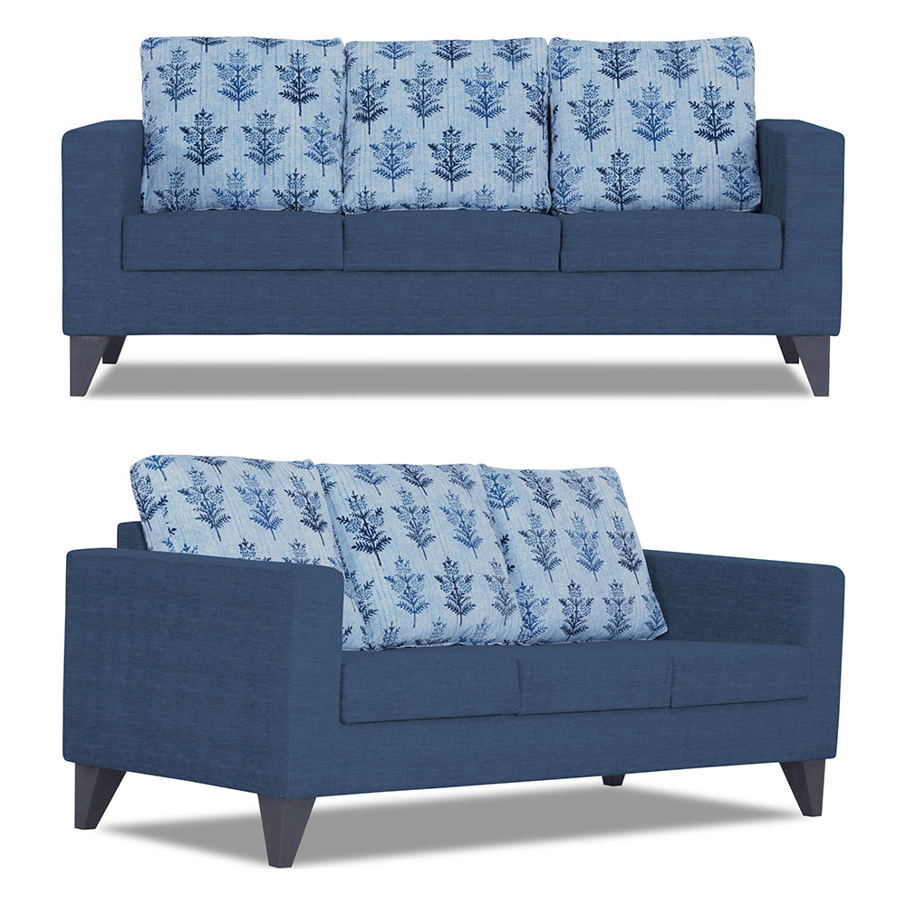 Adorn India Straight line Plus Leaf 3+2 5 Seater Sofa Set (Blue)