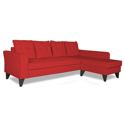 Adorn India Maddox Tufted L Shape 5 Seater Sofa Set (Right Hand Side) (Red)