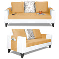 Adorn India Ashley Digitel Print Leatherette Fabric 3-2-1 Six Seater Sofa Set (Beige & White)
