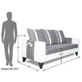 Adorn India Ashley Stripes Leatherette Fabric 3 Seater Sofa (Grey & White) (3 Year Warranty)