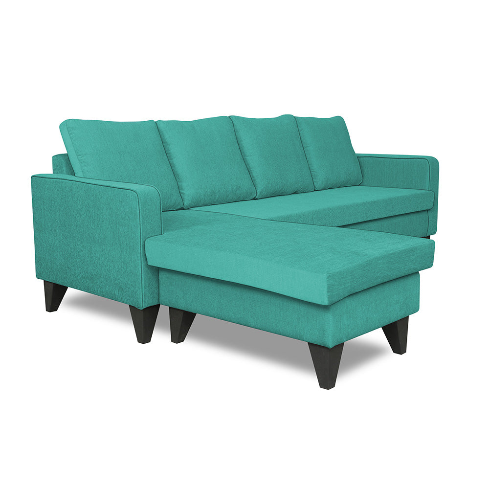 Adorn India Chandler L Shape 5 Seater Sofa Set Plain (Left Hand Side) (Aqua Blue)