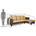 Adorn India Ashley L Shape 6 Seater Sofa Set Leatherette Fabric Stripes (Right Hand Side) (Brown & Beige) (3 Year Warranty)
