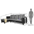 Adorn India Ashley L Shape 6 Seater Sofa Set Leatherette Fabric Stripes (Left Hand Side) (Grey & Black) (3 Year Warranty)