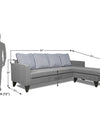 Adorn India Chandler L Shape 5 Seater Sofa Set Stripes (Right Hand Side) (Grey)