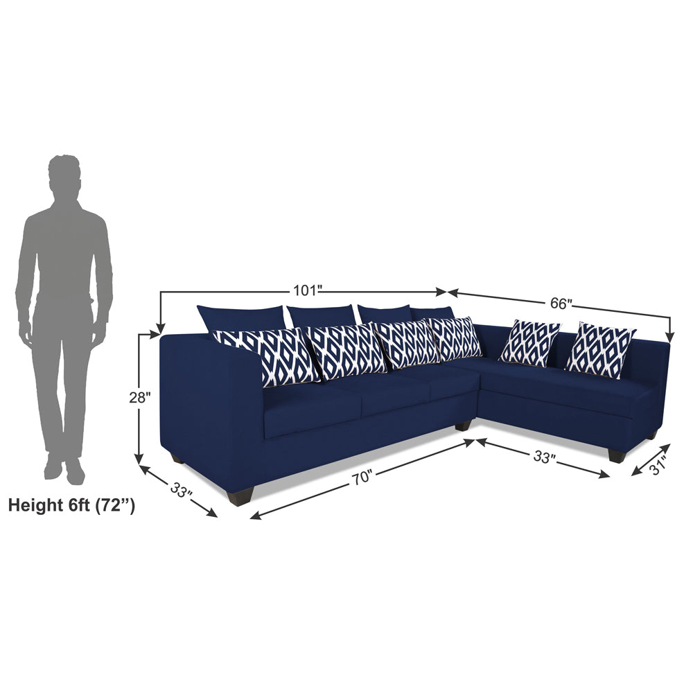 Adorn India Poland L Shape 6 Seater Sofa Set (Right Side) (Blue)
