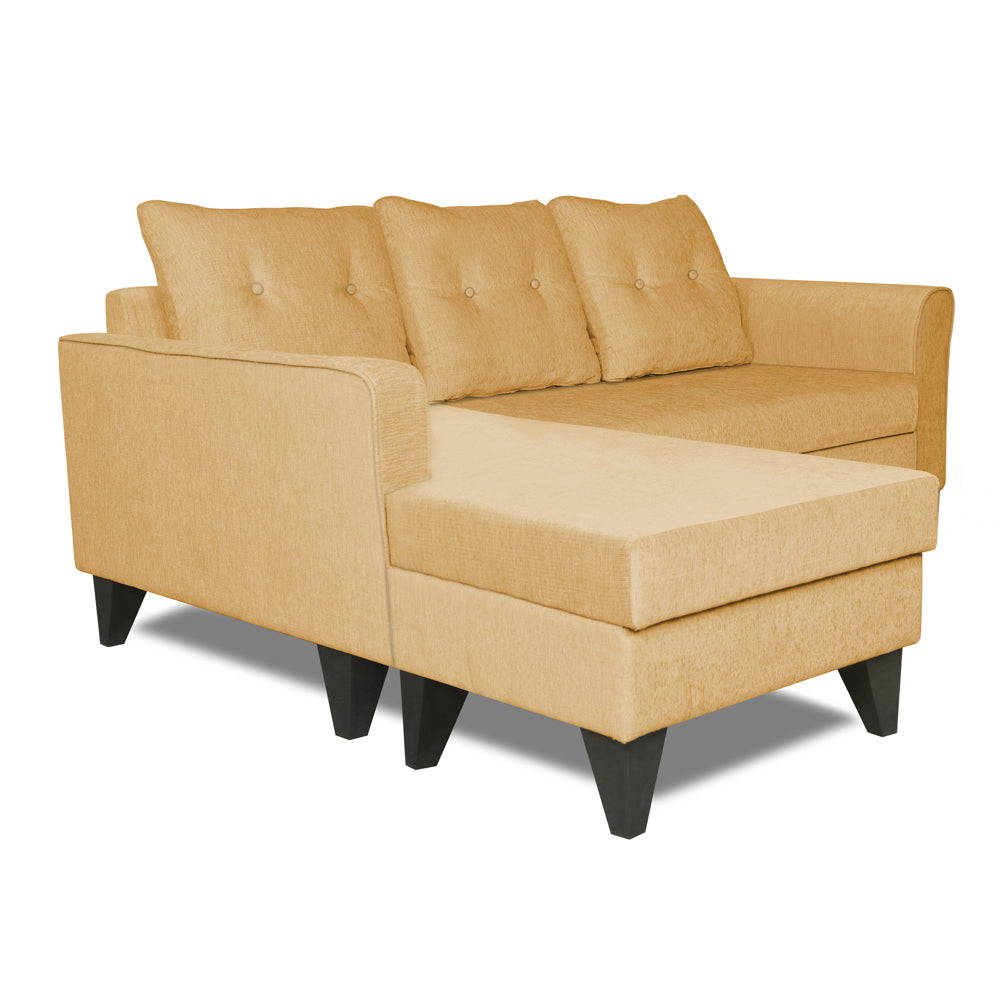 Adorn India Maddox L Shape 4 Seater Sofa Set Tufted (Left Hand Side) (Beige)