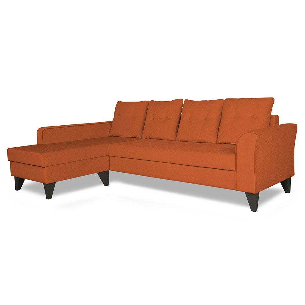 Adorn India Maddox Tufted L Shape 5 Seater Sofa Set (Left Hand Side) (Rust)