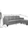 Adorn India Chandler L Shape 5 Seater Sofa Set Plain (Right Hand Side) (Grey)