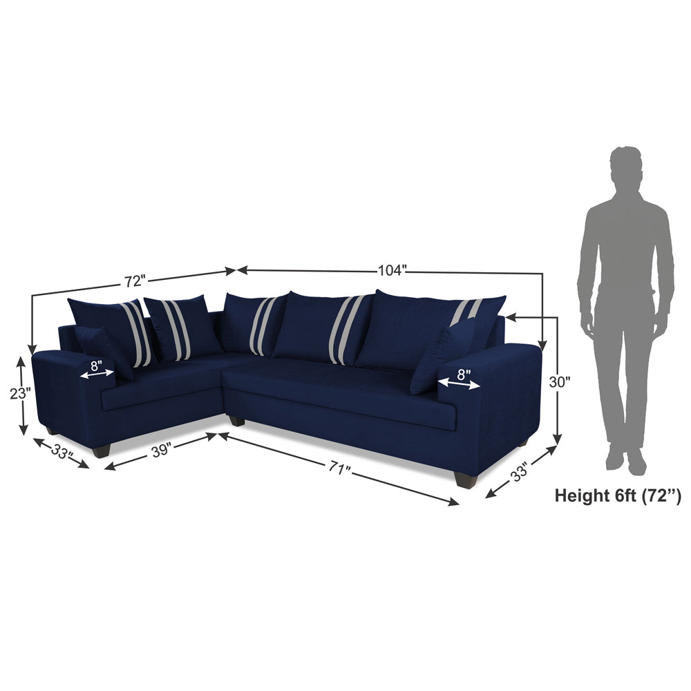 Adorn India Winston L Shape 5 Seater Sofa Set (Left Side) (Blue)