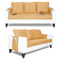 Adorn India Ashley Plain Leatherette Fabric 3-2-1 Six Seater Sofa Set (Beige & White) (3 Year Warranty)
