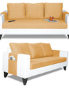Adorn India Ashley Plain Leatherette Fabric 3-2-1 Six Seater Sofa Set (Beige & White)