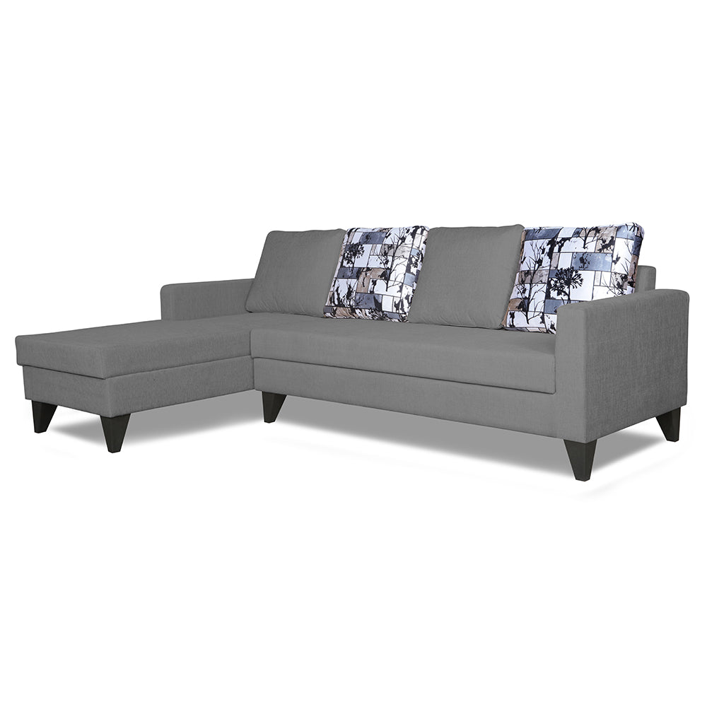 Adorn India Hallton L Shape 5 Seater Sofa Set Digitel Print (Left Hand Side) (Grey)