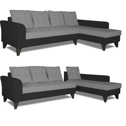 Adorn India Maddox L Shape 6 Seater Sofa Set Tufted Two Tone (Right Hand Side) (Grey & Black)