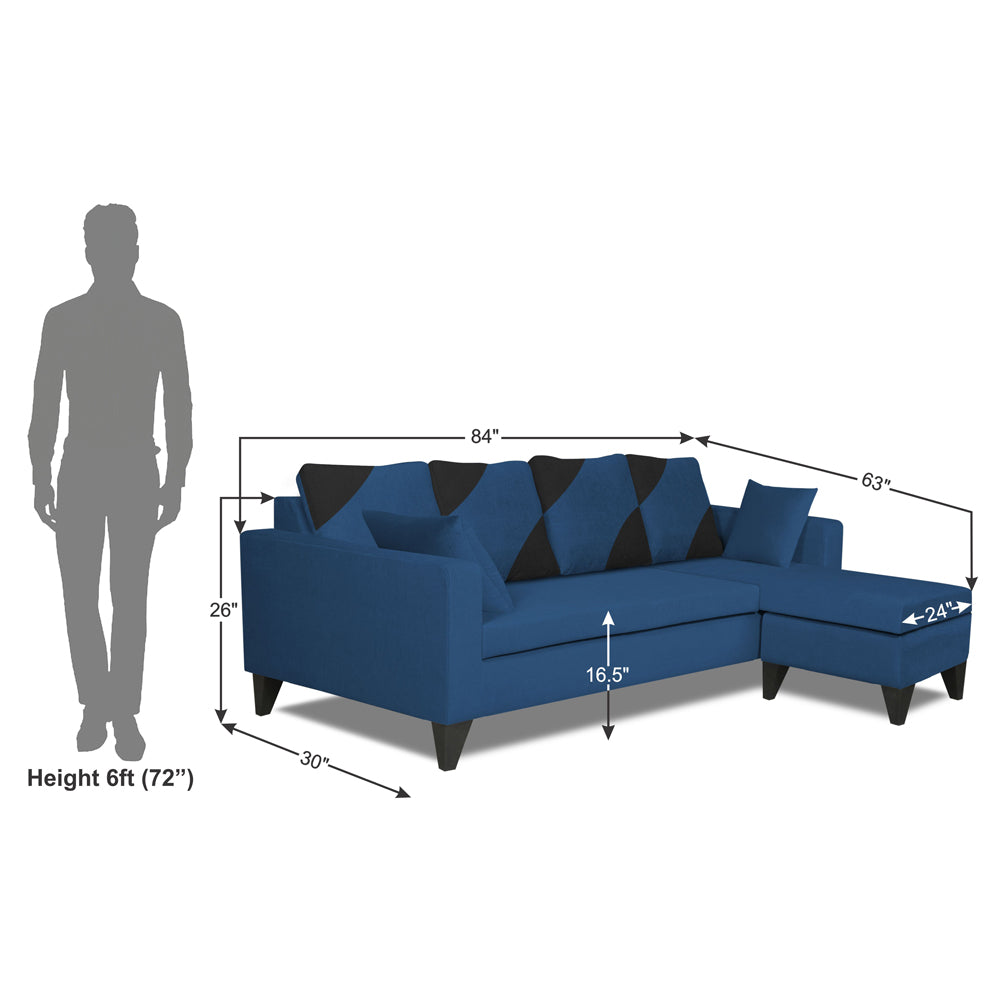 Adorn India Denver L Shape 5 Seater Sofa Set (Right Hand Side) (Blue)