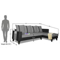 Adorn India Ashley L Shape 6 Seater Sofa Set Leatherette Fabric Stripes (Right Hand Side) (Grey & Black) (3 Year Warranty)