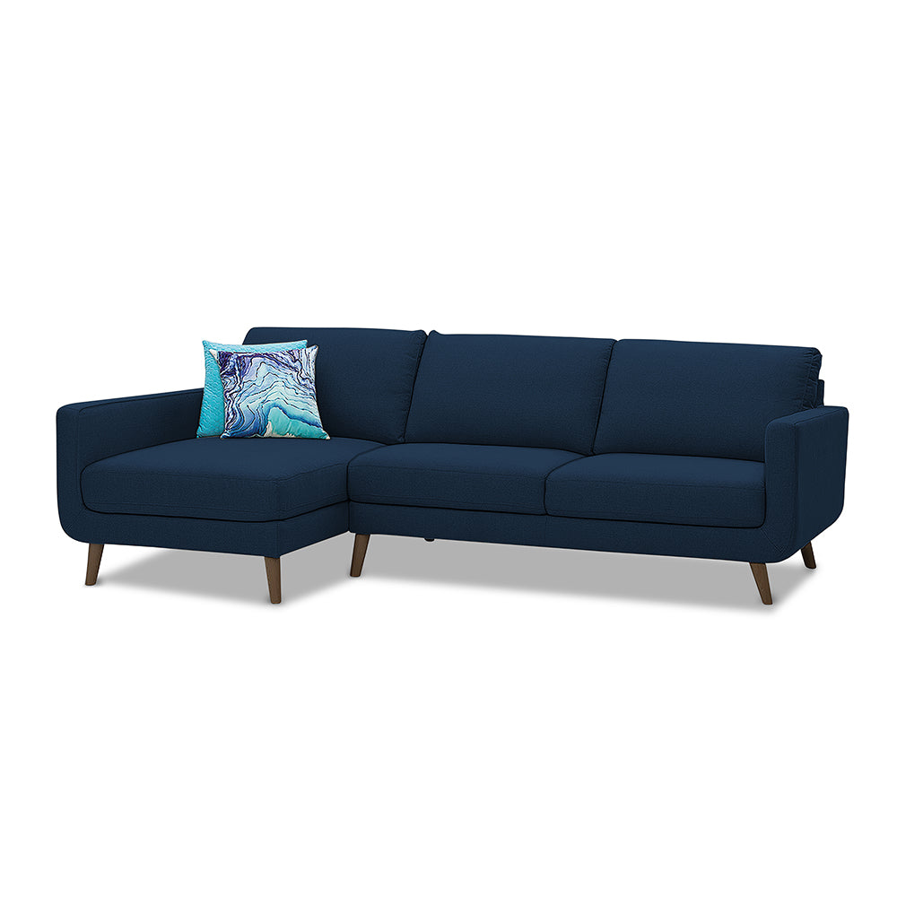 Adorn India Damian L Shape 6 Seater Sofa Set Left Hand Side (Blue)