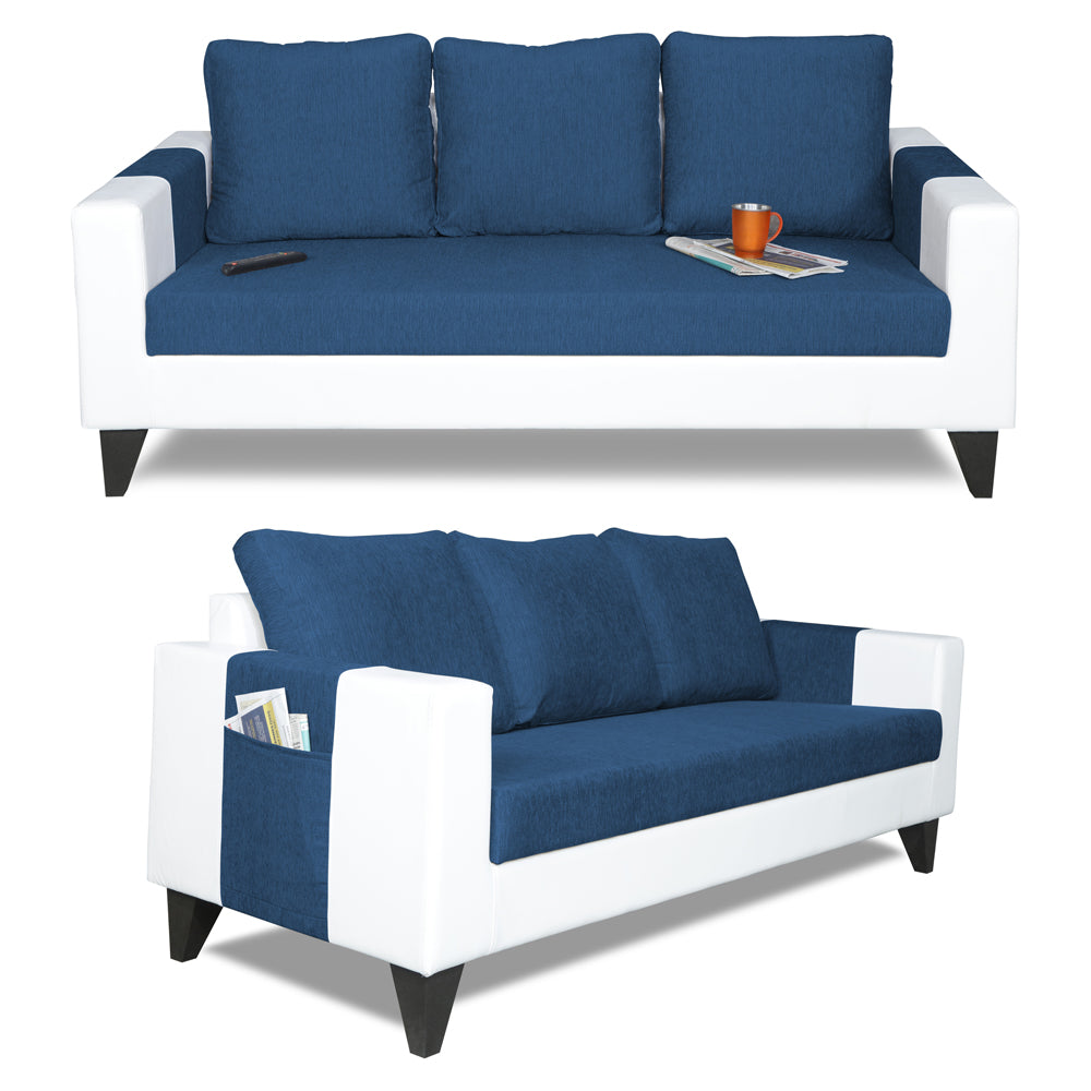 Adorn India Ashley Plain Leatherette Fabric 3-2 Five Seater Sofa Set (Blue & White)