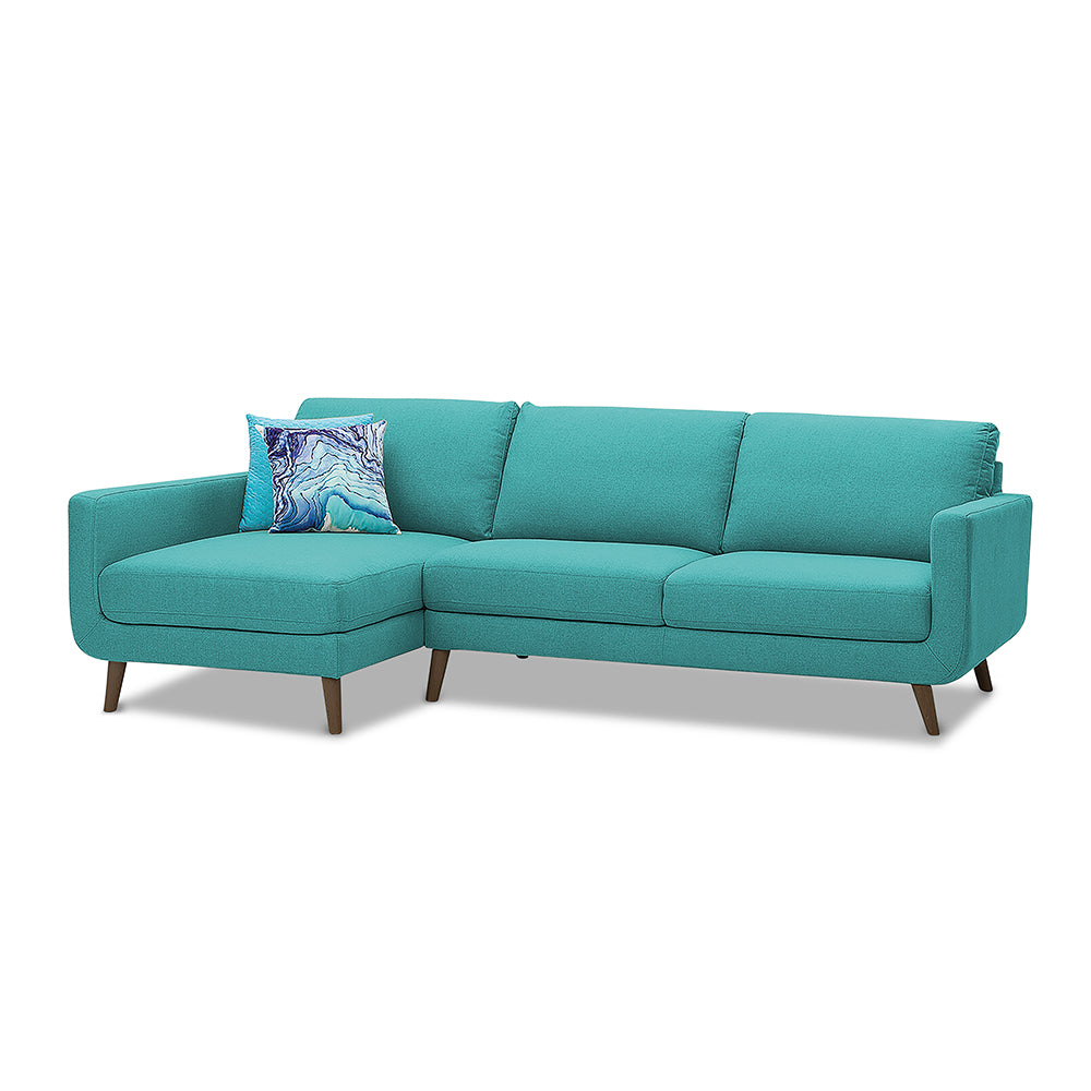 Adorn India Damian L Shape 6 Seater Sofa Set Left Hand Side (Aqua Blue)