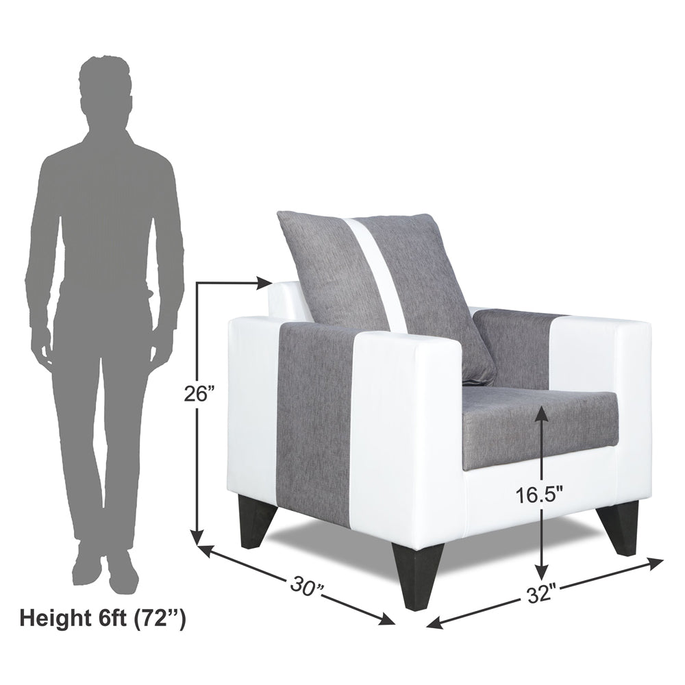 Adorn India Ashley Stripes Leatherette Fabric 1 Seater Sofa (Grey & White)