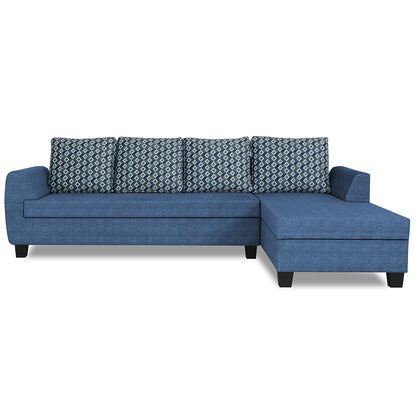 Adorn India Raiden Bricks Premium L Shape 6 Seater Sofa Set with Center Table (Right Hand Side) (Blue)