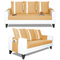 Adorn India Ashley Stripes Leatherette Fabric 3-2-1 Six Seater Sofa Set (Beige & White) (3 Year Warranty)
