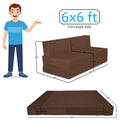 Adorn India Easy 4 Seater Sofa Cum Bed (Rhombus Pattern) Chennile Fabric - Washable Cover - Including 4 Cushion - Size 6' x 6' Ft (Brown Color) Perfect for Home & Office for Guests
