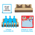 Adorn India Foam Easy Boom 3 Seater Sofa Cum Bed 5 X 6 (Brown & Beige) (1 Year Warranty)