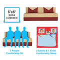 Adorn India Easy Boom 4 Seater Sofa Cum Bed 6 x 6 (Maroon & Beige) (1 Year Warranty)