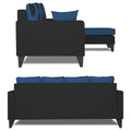 Adorn India Denver L Shape 5 Seater Sofa Set RHS (Blue & Black) (3 Year Warranty)