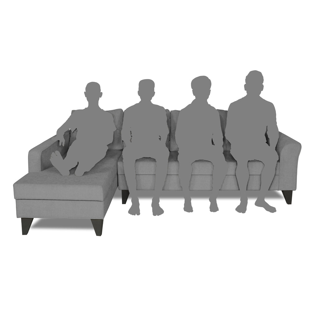 Adorn India Maddox L Shape 6 Seater Sofa Set Plain (Left Hand Side) (Grey)