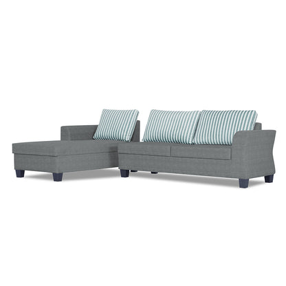 Adorn India Alexia Plus L Shape 5 Seater Sofa Set Stripes (Left Hand Side) (Grey)