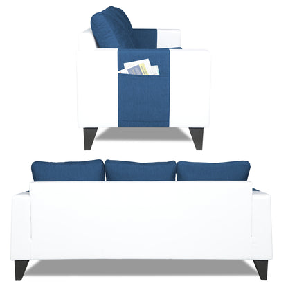 Adorn India Ashley Plain Leatherette Fabric 3-2 Five Seater Sofa Set (Blue & White)