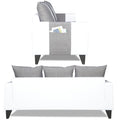 Adorn India Ashley Stripes Leatherette Fabric 3-2-1 Six Seater Sofa Set (Grey & White) (3 Year Warranty)