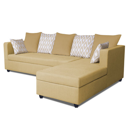 Adorn India Zink Straight line L Shape 6 Seater Sofa Rhombus Cushion (Beige)