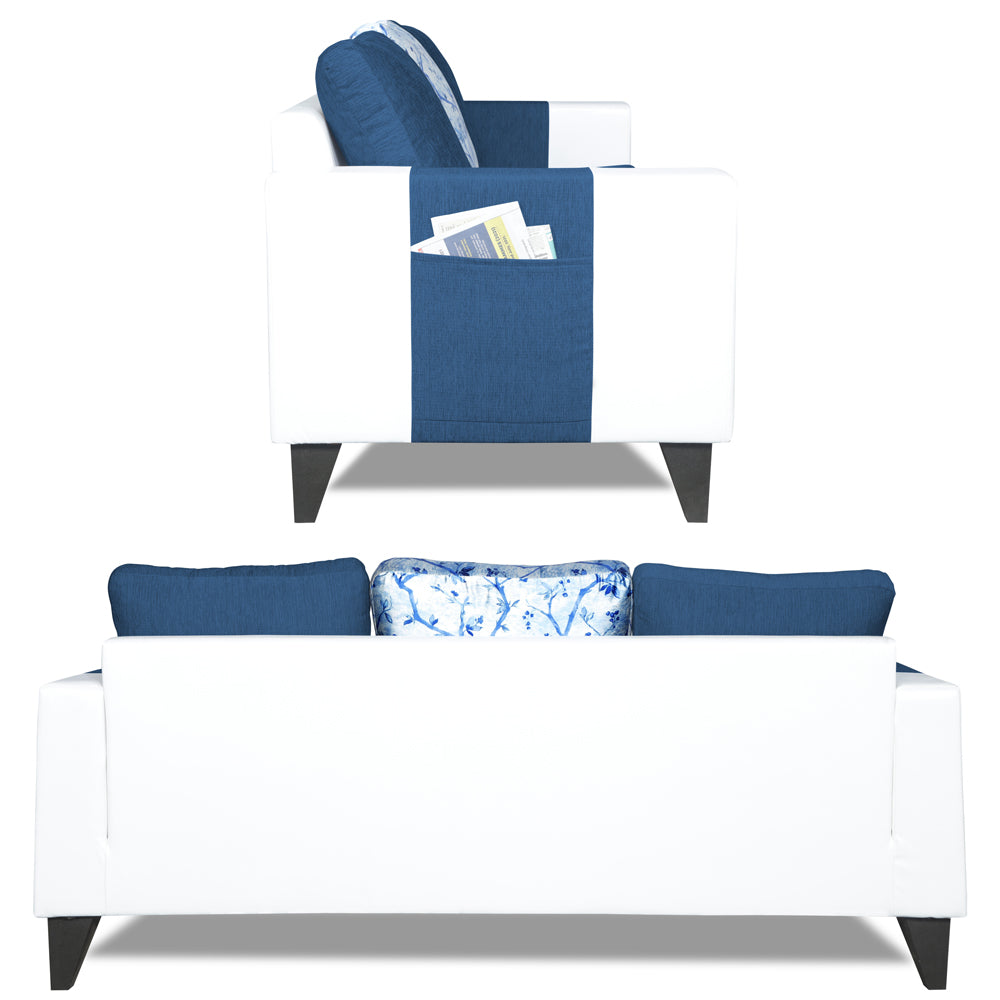 Adorn India Ashley Digitel Print Leatherette 3-2-1 Six Seater Sofa Set (Blue & White)
