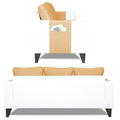 Adorn India Ashley Plain Leatherette Fabric 3-2 Five Seater Sofa Set (Beige & White) (3 Year Warranty)